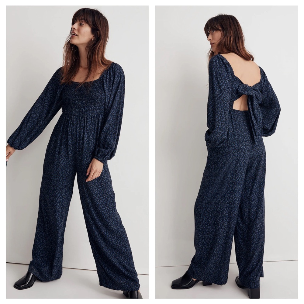 Madewell Lucie Tie-Back Long-Sleeve Jumpsuit in Carmine Floral Size 14